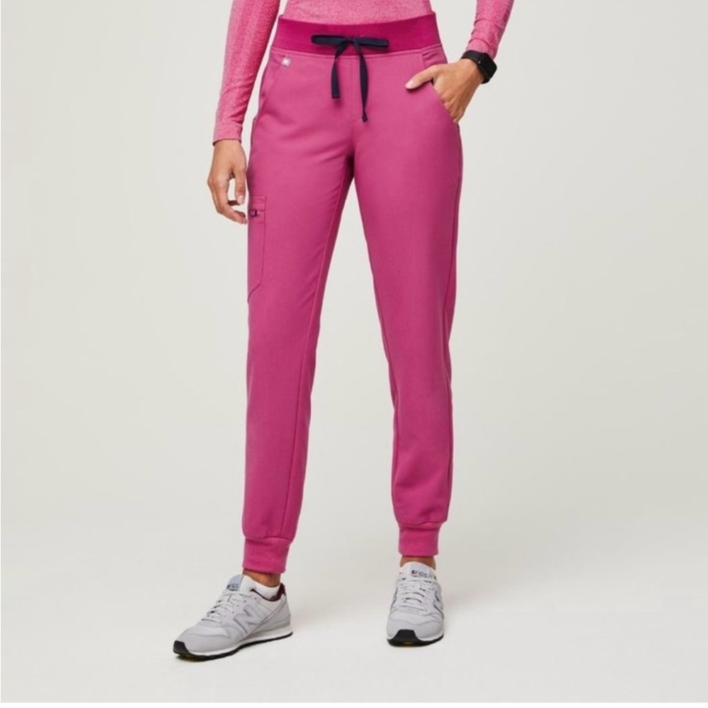 Figs electric orchid Casma-three-pocket scrub top and Zamora-jogger scrub pants